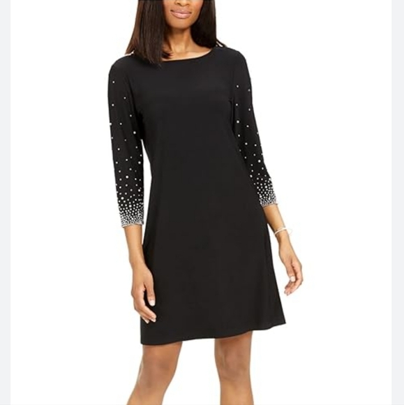 MSK Dresses & Skirts - MSK black tulip sleeve mini fit and flare, pearl & stud embellished dress. Large